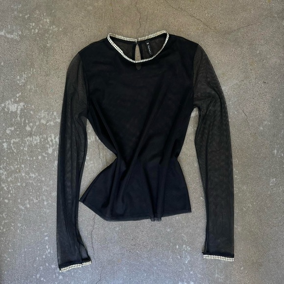 Y2K Vintage Poleci Mesh Rhinestone Top - Picture 1 of 4